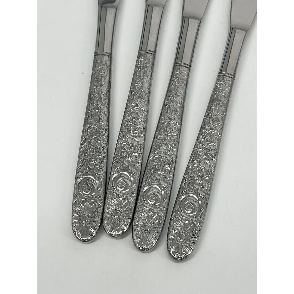 Stanley Roberts SRB180 Dinner Knife 8 1/2” Floral Stainless Taiwan Set Of 4